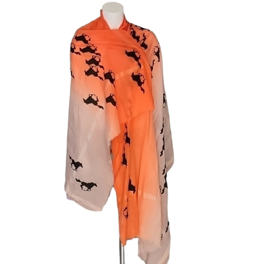 VINTAGE EQUESTRIAN Neon Ombre Horse Scarf Oversized Wrap Stallions Horses Throw - Picture 5 of 15
